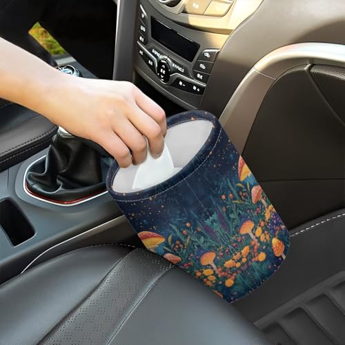 Image of Mushroom Forest Starry Sky Car Rubbish Bag Hanging Can Reusable Compact Rubbish Holder Mini Car Organizer for Car Garbage, Easy to Install