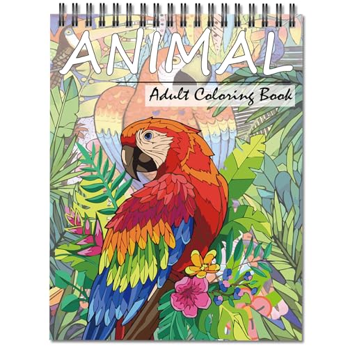 Jadeso Libro da colorare per adulti, formato A4, libro da colorare per adulti, 30 motivi squisiti, tema animali, riduce lo stress e