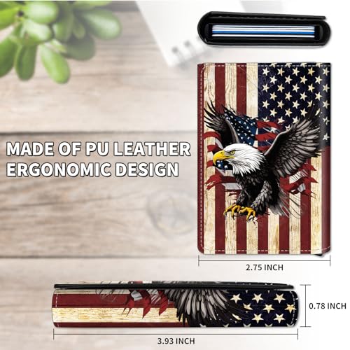 Slim Wallet for Men, Pop Up Card Holder RFID Blocking Metal Wallet Flag Eagle Design Holds Up to 9 Cards, Pop Up wallet for Notes and Coins and Debit Cards2