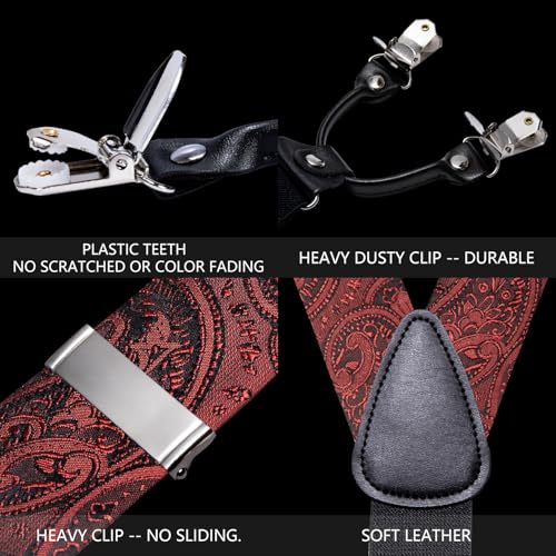 Image of YOHOWA Men Suspenders 6 Clips Strength Adjustable Y Braces Pre-Tied Bow Tie Set Formal Wedding Party