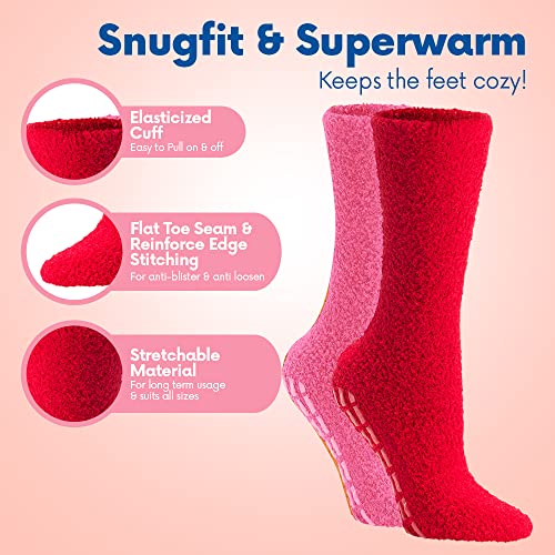 Image of Debra Weitzner Fuzzy Socks for Women Non-Slip Warm Cozy Socks Fluffy Fleece Slipper Socks With Grips 5 /6 Pairs