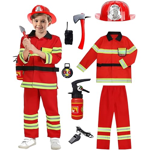 2026 Disfraz de bombero para niños Chef Cosplay Juego de rol Accesorios, rojo, 4 5 años