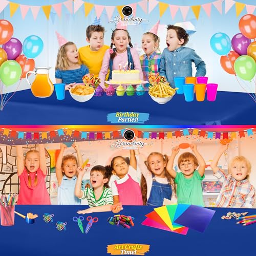 Image of Grandipity 24 Pack Premium Disposable Plastic Tablecloth 54 Inch. x 108 Inch. Decorative Rectangle Table Cover - Blue