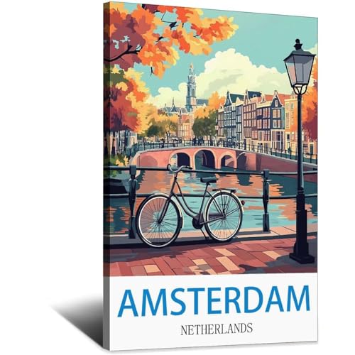 Affiche voyage Amsterdam vintage en toile : idée cadeau déco originale
