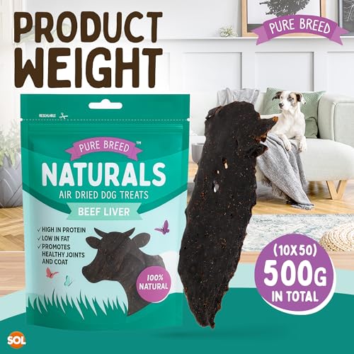 Pure Breed 500g Air-Dried Beef Liver for Dogs Treats Natural 10x In Resealable 50g Bags Dog Chews Long-Lasting High Protein Low Fat Rewards Medium to Large Breeds Grain Free, For 8 Weeks Old Puppies - Image 3
