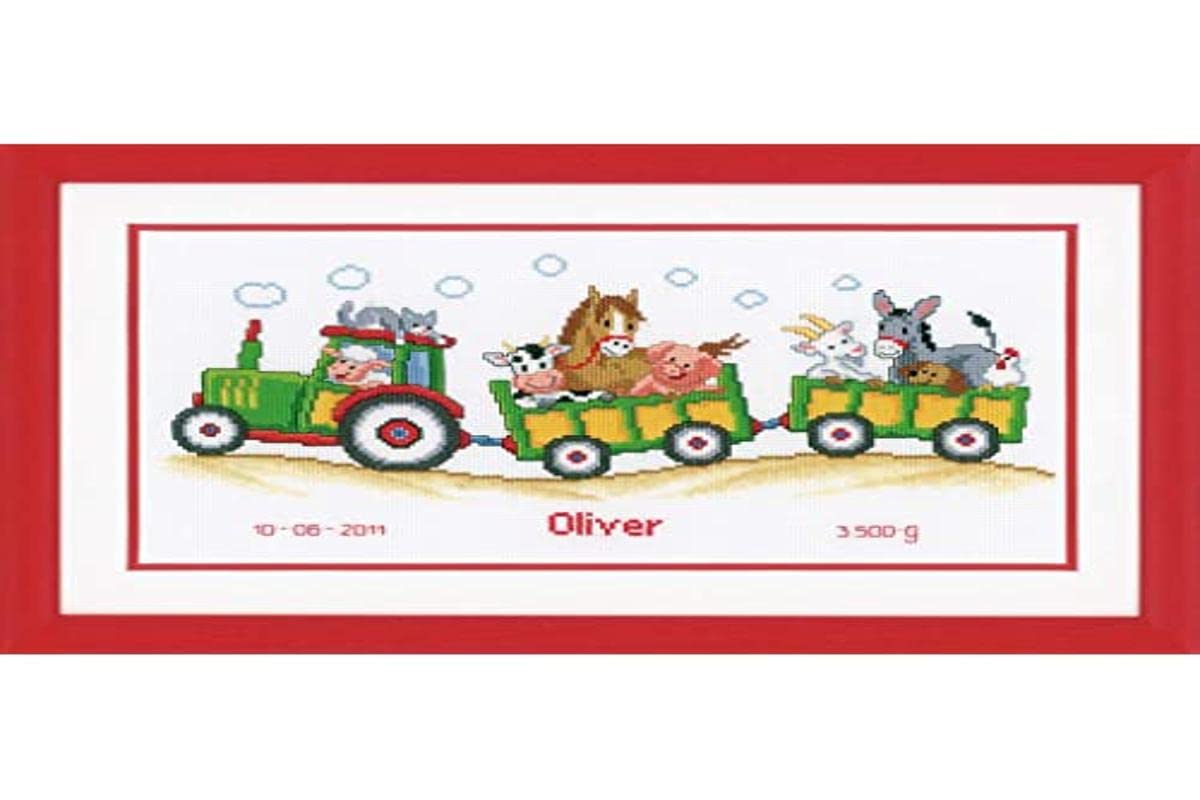 Vervaco Birth Record Tractor Counted Cross Stitch Kit, Multi-Colour