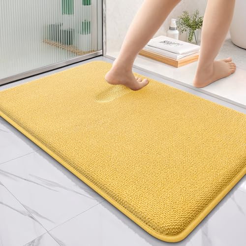 Image of OLANLY Thick Memory Foam Bath Mat Rug 36x24, Extra Soft Absorbent Bathroom Rug, Quick Dry Bath Mats, Non-Slip, Machine Washable Carpet for Bathroom, Tub and Shower, Home Decor Accessories, Yellow