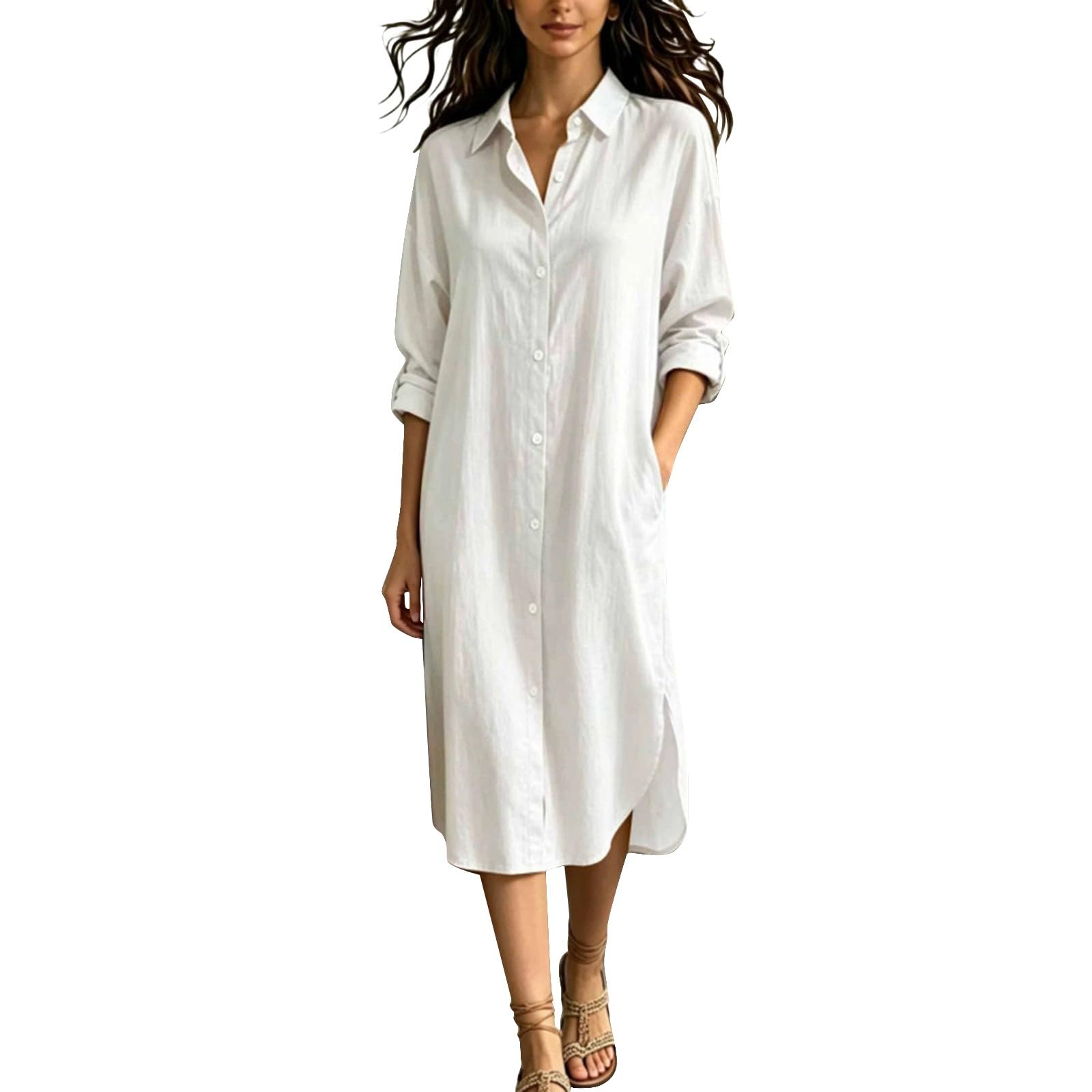 T Shirt Vestido Mujer Vestido Muselina Mujer Camisero Vestido con Bolsillos