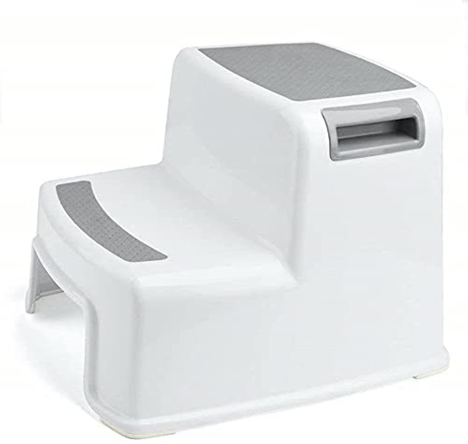 Kids Step Stool, Dual Height Non-Slip Potty Training Stool, Grey & White