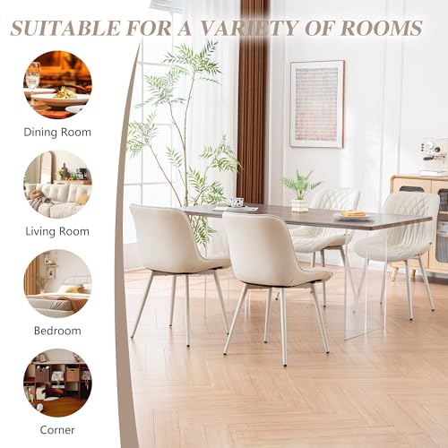 Image of YOUNIKE Dining Chairs Set of 2 Kitchen & Dining Room Chairs Modern Cream | Faux leather waterproof, comfortable accent side chairs with upholstered back and metal legs, easy to clean assemble; 300lb