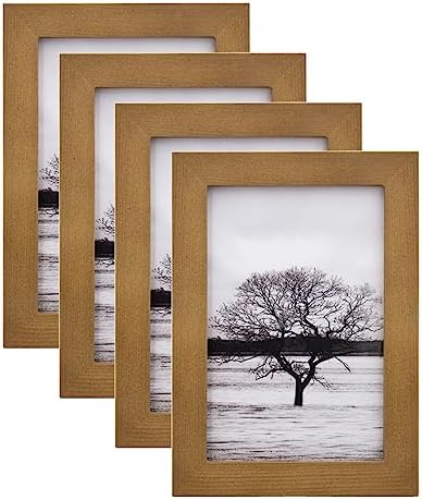 EGOFINE 10x10 Photo Frames White Set of 4, Made of Solid Wood with Acrylic Glass for Photos 6x6 with Mat or 10x10 without Mat, Tabletop and Wall Mounting Display