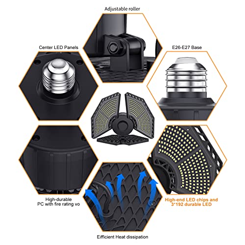 Led Garage Lights, 140W 18500 Lumens Garage Ceiling Lighting, 6000K Daylight With Deformable Three Panels Garage Light Fixture E26/E27 Triple Glow Led Shop Light For Garage Basement Workshop Warehouse #TOP2