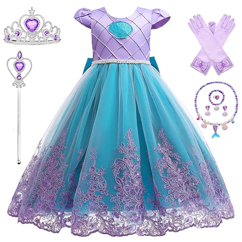 Kosplay Niñas Disfraz de Princesa Sirena con Peluca y Accesorios Vestido de Ariel Princesa Vestido de Sirena Cumpleaños Fiesta Navidad Halloween Carnaval Cosplay Vestirse Chica 100-150