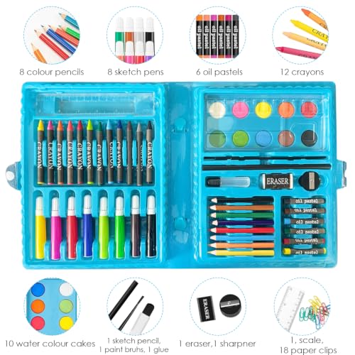 Image of KARP Children Deluxe Art Drawing Set for Kids| Drawing & Coloring Set with Crayons, Oil Pastels, Colour Pencils, Watercolors, Sketch Pens, Brushes & Carry Case (68 Pcs Astronaut Print Art Set)