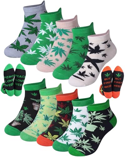 Skicuff 10 Pairs Funny Weed Socks for Women Men Marijuana Ankle Short Tab Socks 420 Gifts Green Pot...