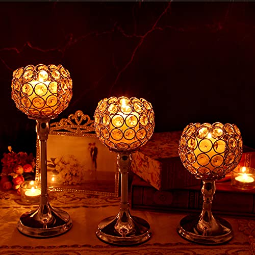 Vincidern Silver Crystal Candle Holder For Wedding Centerpiece, Tealight Candlestick Holder For Table Decor, Fireplace Candelabra, Home Decor, Party, Housewarming Gift (Pack Of 3Pcs) #TOP1