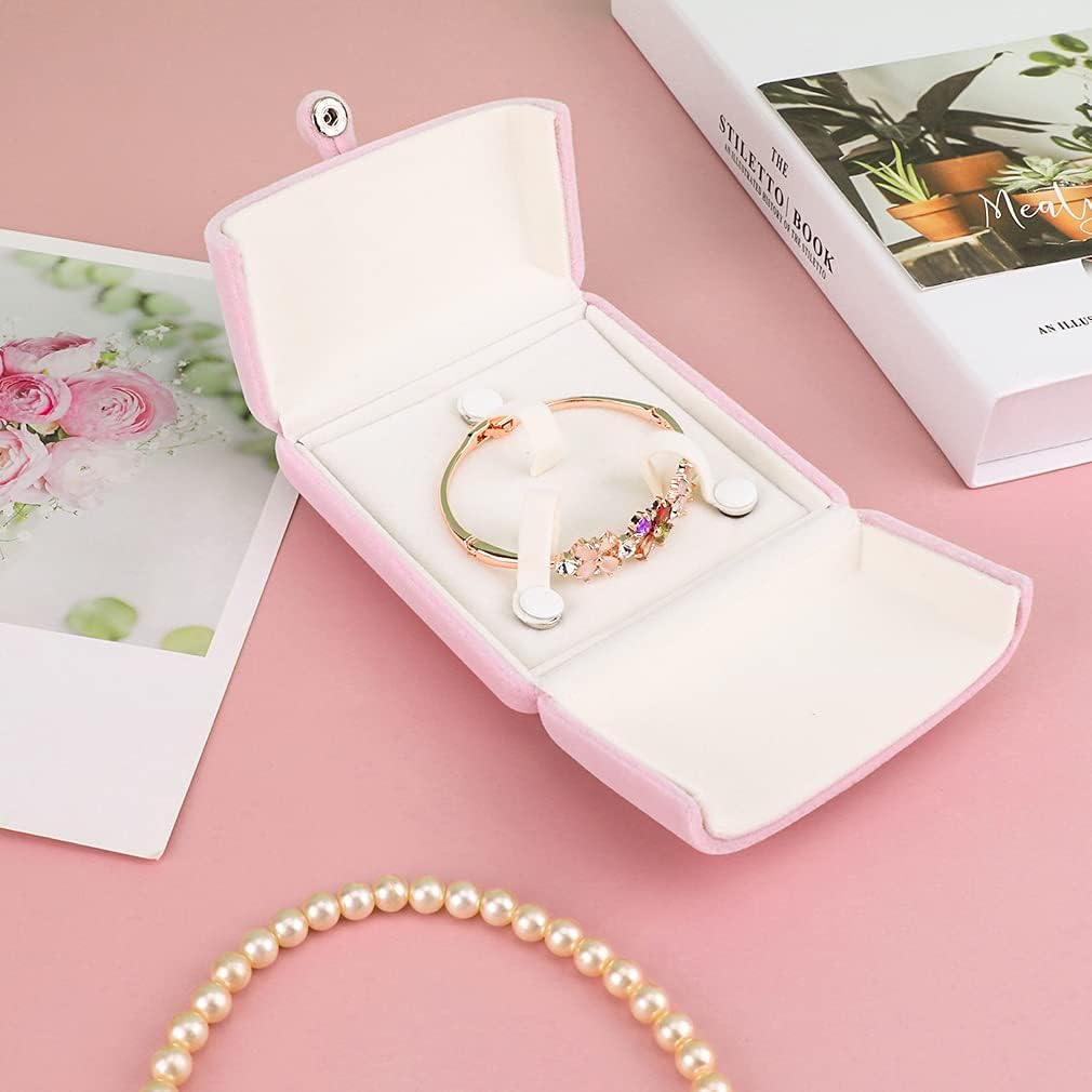 iSuperb Pink Velvet Bracelet Box Jewelry Gift Box Earrings Display Storage Case for Christmas Engagement Proposal Anniversary (Bracelets Box) image 2