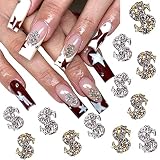 RODAKY 3D Dollar Sign Nail Art Charms 12PCS Metal Alloy Dollars Nail Art Decoration with Gems and Rh