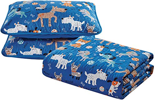 Home Collection Bedspread Set For Boys/Teens Multi-Color Dogs Puppy Animals Brown Blue White Black Bones Balls New # Blue Dog (Full) #TOP2