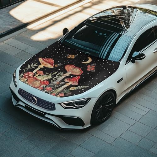 Image of Moon Mushroom Car Hood Cover Banner Car Bonnet Protection Cover Elastic Fabrics Polyester，Can be Washed Auto Decoration
