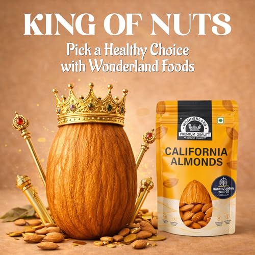 Image of Wonderland Foods 500g Raw California Almonds Pouch Pack | Dry Fruits Badam Giri | Nutritious & Delicious High in Fiber & Boost Immunity | Real Nuts | Gluten Free
