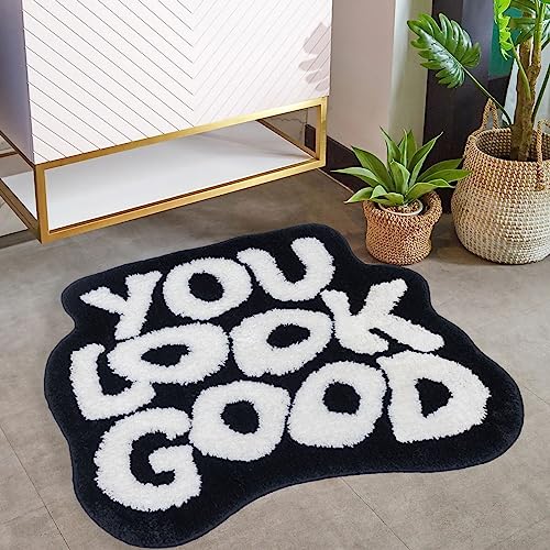 Urtlmaji You Look Good Bath Mat Bathroom Rugs Black Funny Cute Cool Bath Rugs Non Slip Microfiber Absorbent Washable Preppy Small Shower Rug for Bathtub Sink 31”x24”