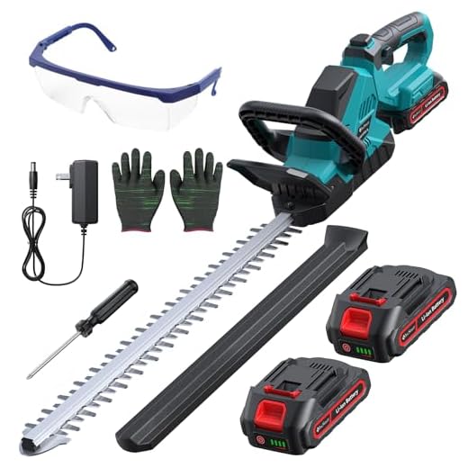 20'' Hedge Trimmer Cordless with Battery, Electric Handheld Bush Clipper with 2 Pack Rechargeable Batteries, 3000RPM 180° Rotatable Head, 2/3'' Blade Gap