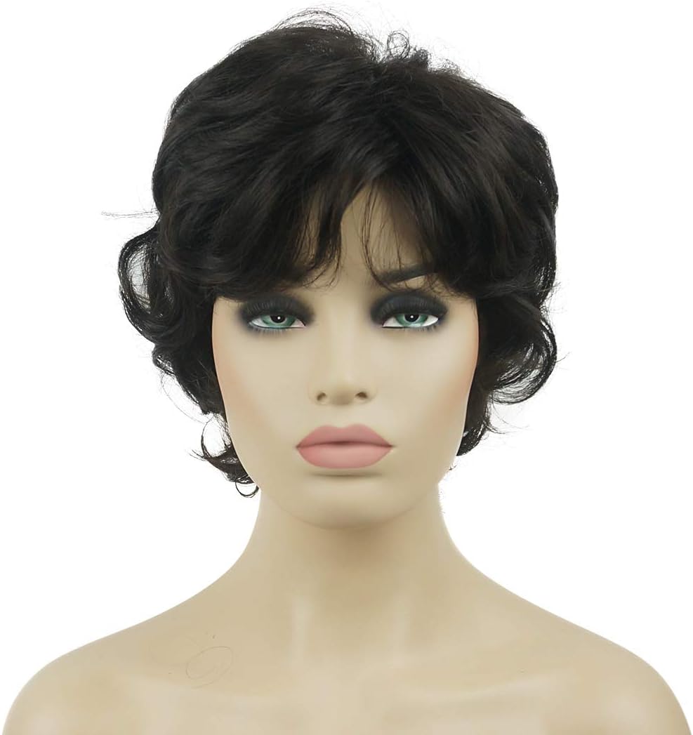 LydellWomen's Short Wavy Curly Wig Synthetic Hair Full Wig 6 inches (Dark Brown)