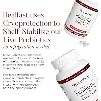 مكمل بروبيوتيك معالج من HealFast - 40 مليار CFU - البريبايوتكس الحية والبروبيوتيك للرجال والنساء - البروبيوتيك لصحة الأمعاء - غير المعدلة وراثيًا والنباتية - توريد لمدة 30 يومًا