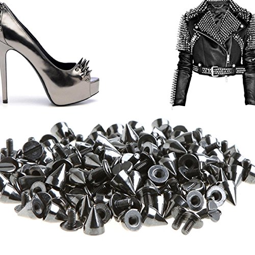 NYKKOLA 100pcs/set 9.5mm Silver Cone Spikes Screwback Studs DIY Craft Cool Rivets Punk