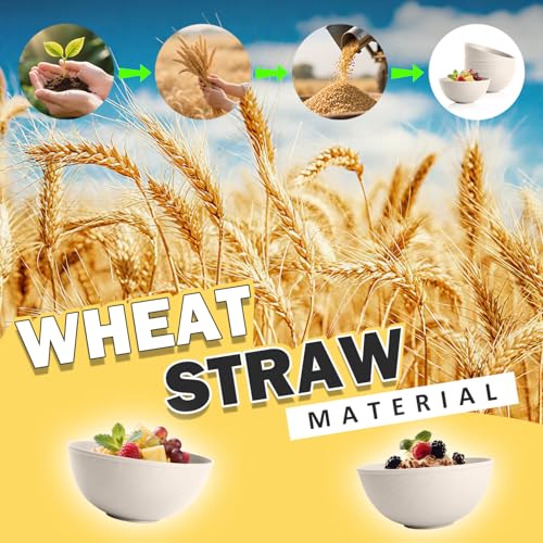Image of Unbreakable Wheat Straw Kitchen Cereal Bowl 40 OZ, Microwave & Dishwasher Safe Bowls, Alternative Plastic Bowls for Kitchen, Outdoors, RV, Camping, Patio, Set of 6, Beige
