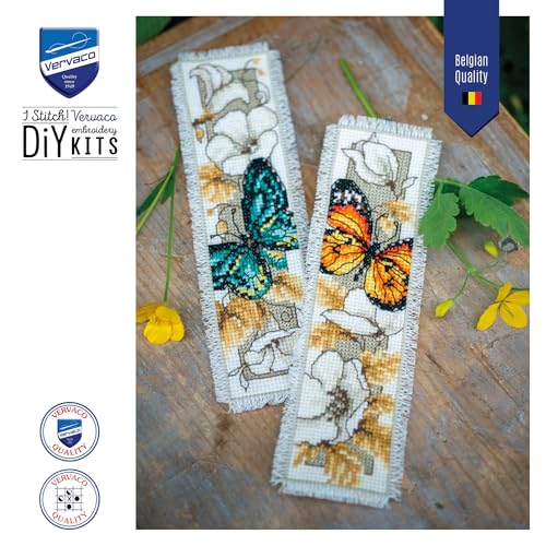 Image of Vervaco Cross Stitch Bookmark Kit Butterfly on Flowers IV 2.4 inch x 8 inch