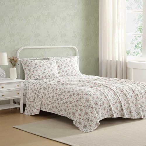 Image of Laura Ashley - Flannel Sheets Full Size, Anti-Pilling & Wrinkle Resistant Cotton, Touchably Soft for All-Season Comfort - Bed Sheets with Matching Pillowcases & Fitted Sheet (Le Fleur Pink)
