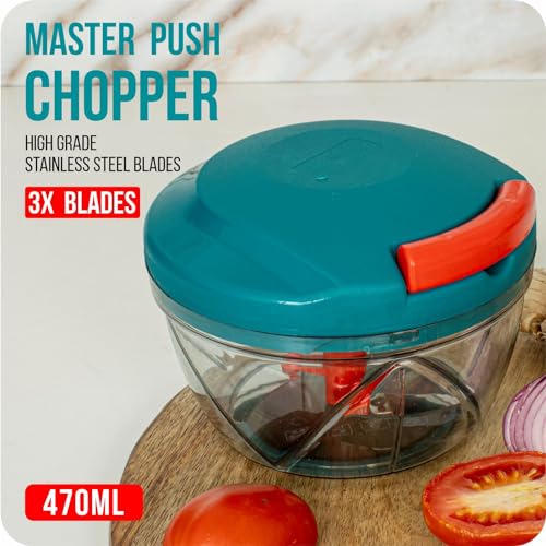 Image of TEKCOOL Multipurpose Plastic Vegetable Chopper Cutter 3 Blades for Effortlessly Chopping Vegetables and Fruits for Your Kitchen, Pool Green (470 ML);