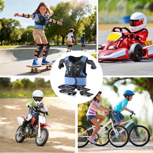 Kinder Dirtbike Ausrüstung, Ganzkörper-Schutzset für Kinder 4-12, Verstellbare Sportjacke mit Ellenbogen- & Knieschonern für Radfahren, Skaten, Scooter, Schwarz