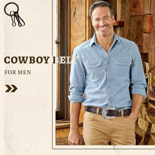 Cowgirl Cowboy Mens Genuine Leather Belt - Vintage Western Leather Buckle Belt for Women Men3