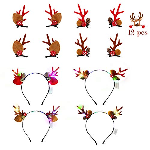 Fascigirl LED Christmas antler hair ball pine cone glitter hair band Christmas tiara hair band button antler hair clip hair ball