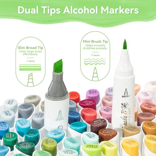 Image of Ohuhu Alcohol Markers: Mini Brush & Slim Broad 60 Landscape Colors Dual Tip Brush Tip Alcohol-based Art Marker for Artists Adults Coloring Illustration- Refillable - Kaala B Series of Ohuhu Markers