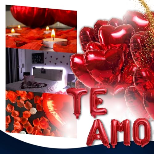 Kit Surpresa Namorados 200 Pétalas de Rosa 8 Velas Decorativas 4 Balões Metalicos Coração + Te Amo Decoração Romantica Namorada