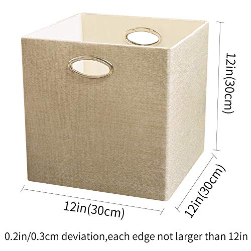 Posprica Storage Cubes, 12×12 Storage Bins, Fabric Drawers Organizer Basket, 4pcs, Beige