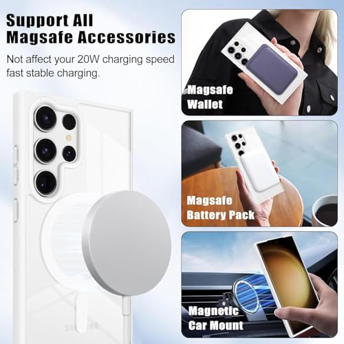 Image of DIZORO Samsung S24 Ultra Case, Compatible with Mag Safe, Non Yellow Military-Grade Drop Protection & Hard PC Back Cover Slim Transparent Anti-Scratch Shockproof Phone Case White