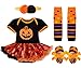 IEFIEL Vestido Calabaza para Bebe Niña Disfraz Halloween Cosplay Body Manga Cortas Conjunto Infantil Pelele con Tutú Banda de Cabeza Calientapiernas Zapatos Negro 0-3 meses