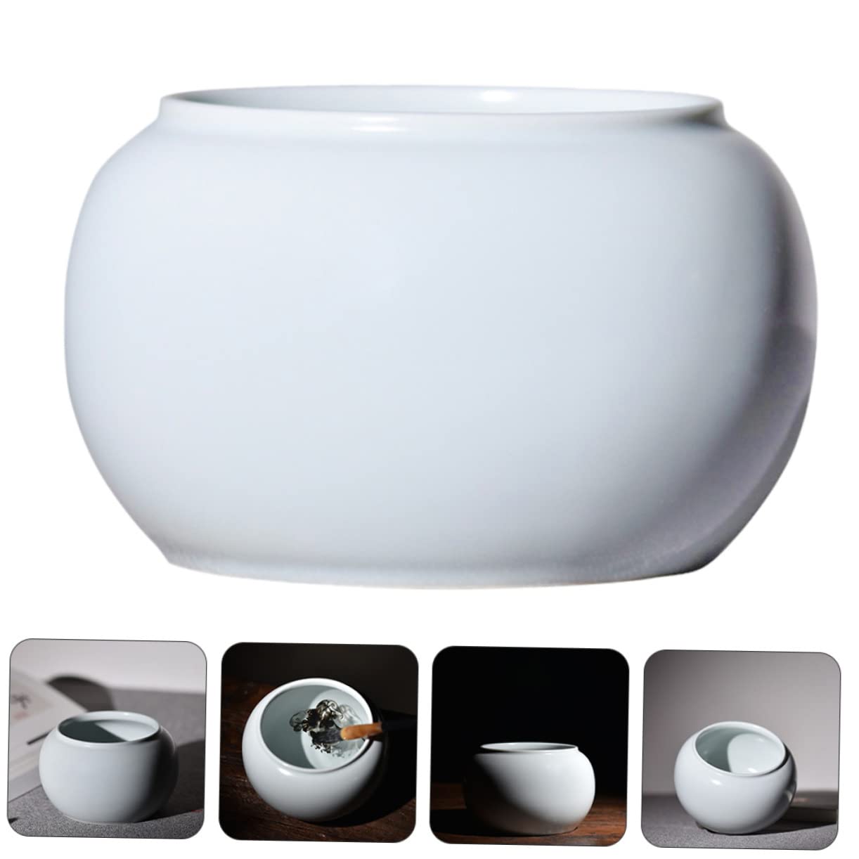 Pot à Eau Céramique Blanc pour Lave-pinceaux Léger et Portable, pour Cérémonie du Thé et Calligraphie, Design Simple et Élégant