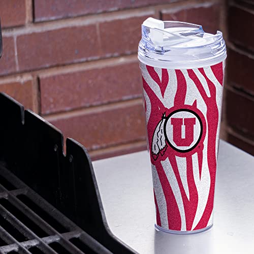 Image of Rico Industries NCAA Glitter 24oz Acrylic Glitter Tumbler with Hinged Lid, Officially Licensed Double Wall Tumbler with Straw