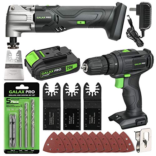 GALAX PRO Max 20V Cordless Combo Kit, 2-Speed Electric Drill, 1.3A Oscillating Tool, 1 Piece Battery Pack 1.3Ah with Charger, 2-Tool