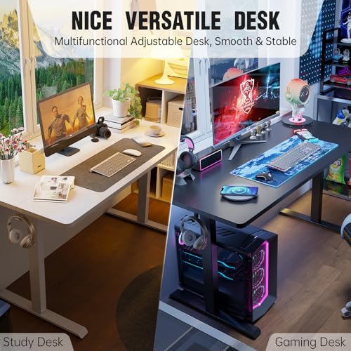Image of Veken 63x23.6 Inch Large Electric Standing Desk, Heights Adjustable,Sit to Stand Up, Work Home Office Computer Table for Walking Pad, Wooden Desktop Desks, White