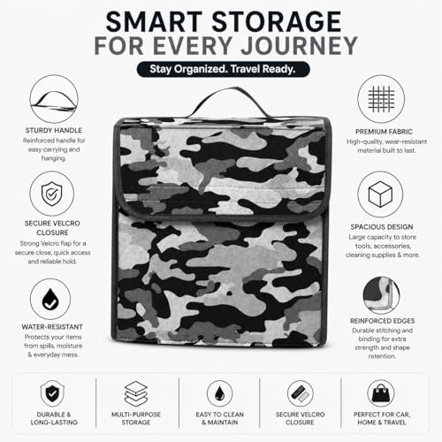 Image of JVCV Car Trunk Boot Organizer with Camouflage Pattern - Anti-Slip Car Storage Box for SUV Sedan Truck Minivan | Durable Multipurpose Car Accessories Organizer (Camo - Small)