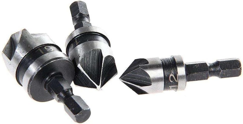 A AND S Toolsm 3pcs Countersink Chamfering Drill Bit Set, Chamfering Countersink Hole Drill Bit - 1/2" 5/8" 3/4" for steel & aluminium