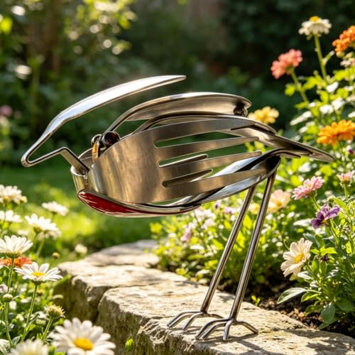 Escultura de Metal de Pájaro Petirrojo Artesanal miniatura 2