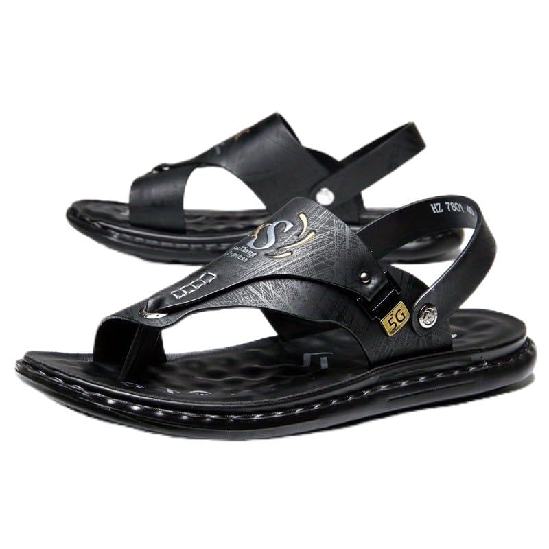 [Casual Sandals] Non-Slip Men's Casual Sandals | Solid Color Faux Slip-On Flip Flops, Round Toe Outdoor Beach Slides, Spring/Summer/Fall Collection